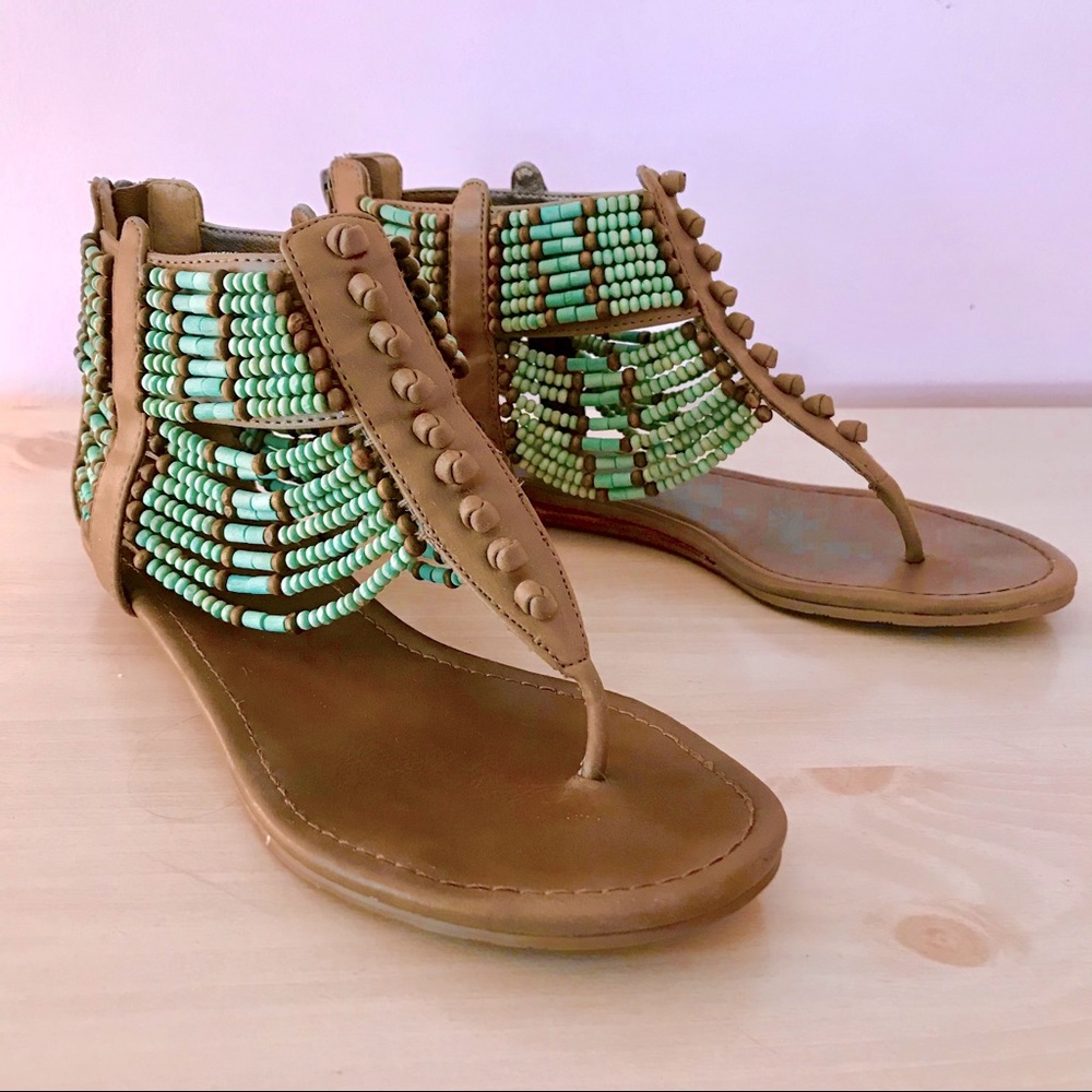COCONUTS ‘Aztec’ Turquoise Beaded Sandals